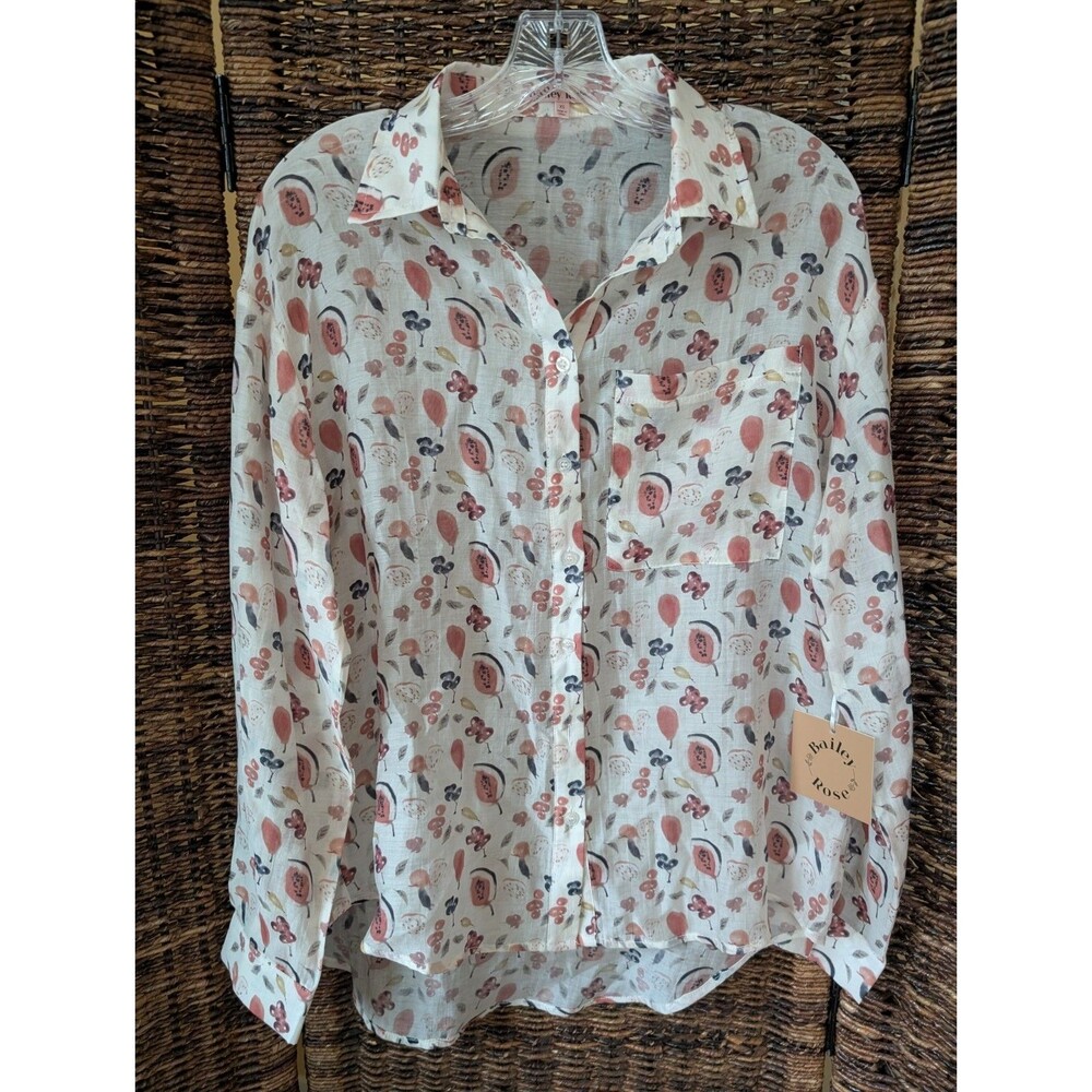NWT Bailey Rose Fruit Novelty Print Button Up Shirt XS Boho Top Figs Lagenlook